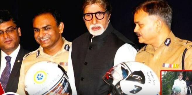 अमिताभ बच्चन की दिल की आवाज डांडिया से नवरात्रि मनाओ, और हेलमेट से जिंदगी को सुरक्षित रखो।"