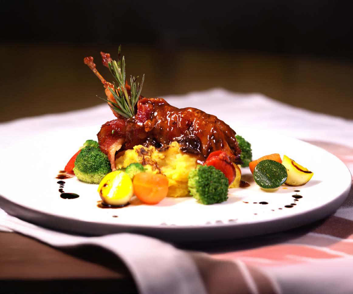 ROASTED BACON WRAPPED QUAILS WITH BAR-BE-QUE PRUNE SAUCE
