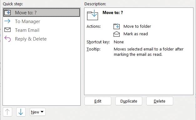 Manage email using Outlook's Quick Steps