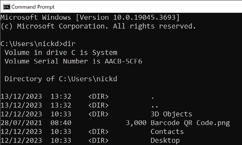 List and find files in Command Prompt