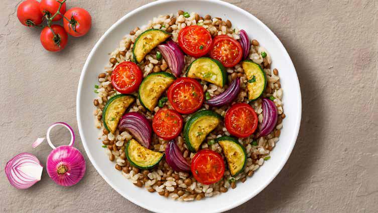 Warm Rice & Lentil Salad with Roasted Vegetables