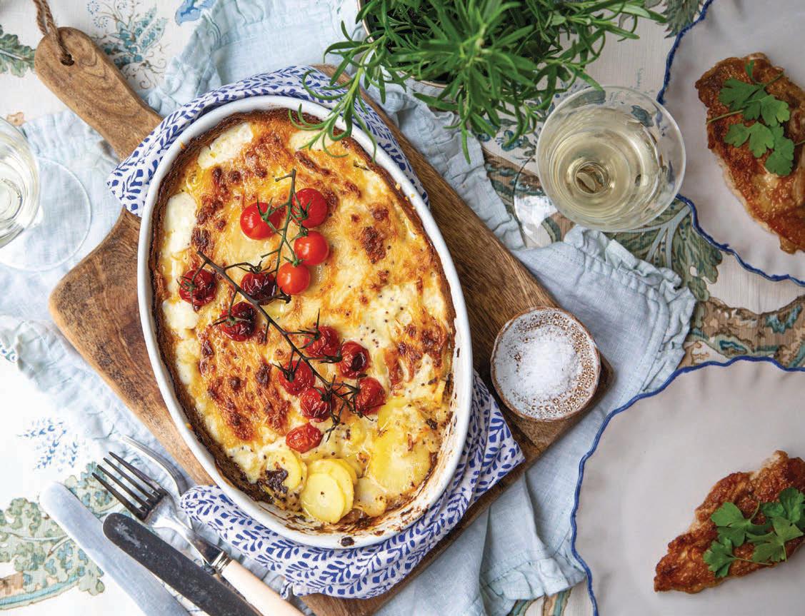 Roasted guinea fowl with parsnip-and-cauliflower gratin