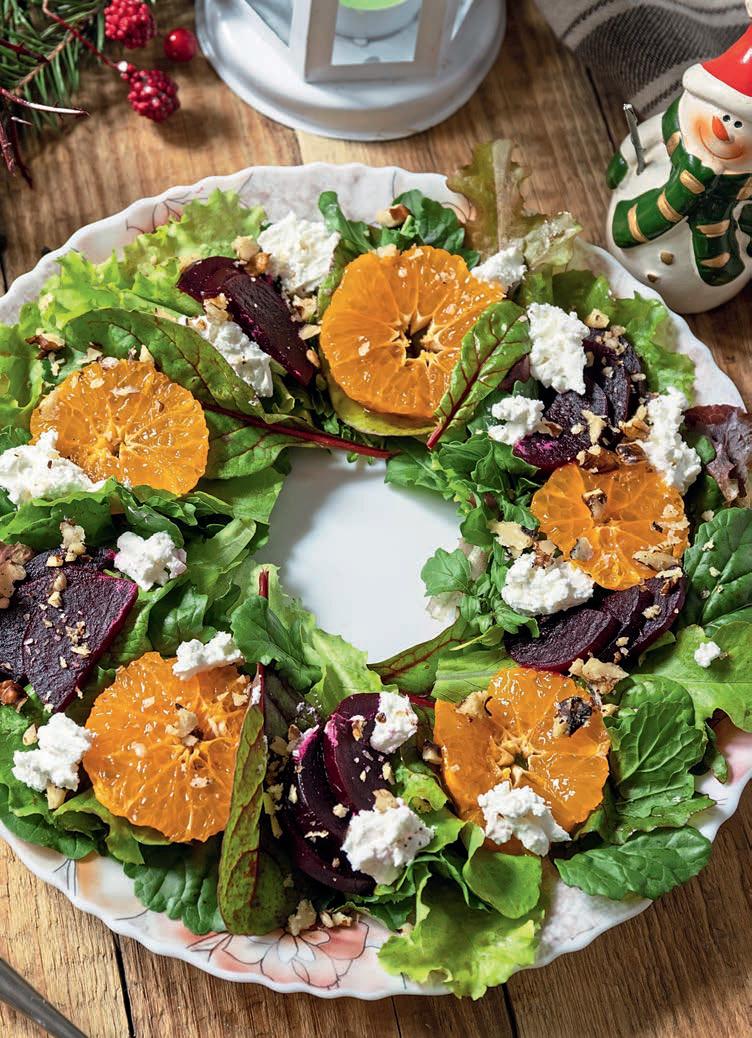 Beetroot, tangerine and feta Christmas wreath salad