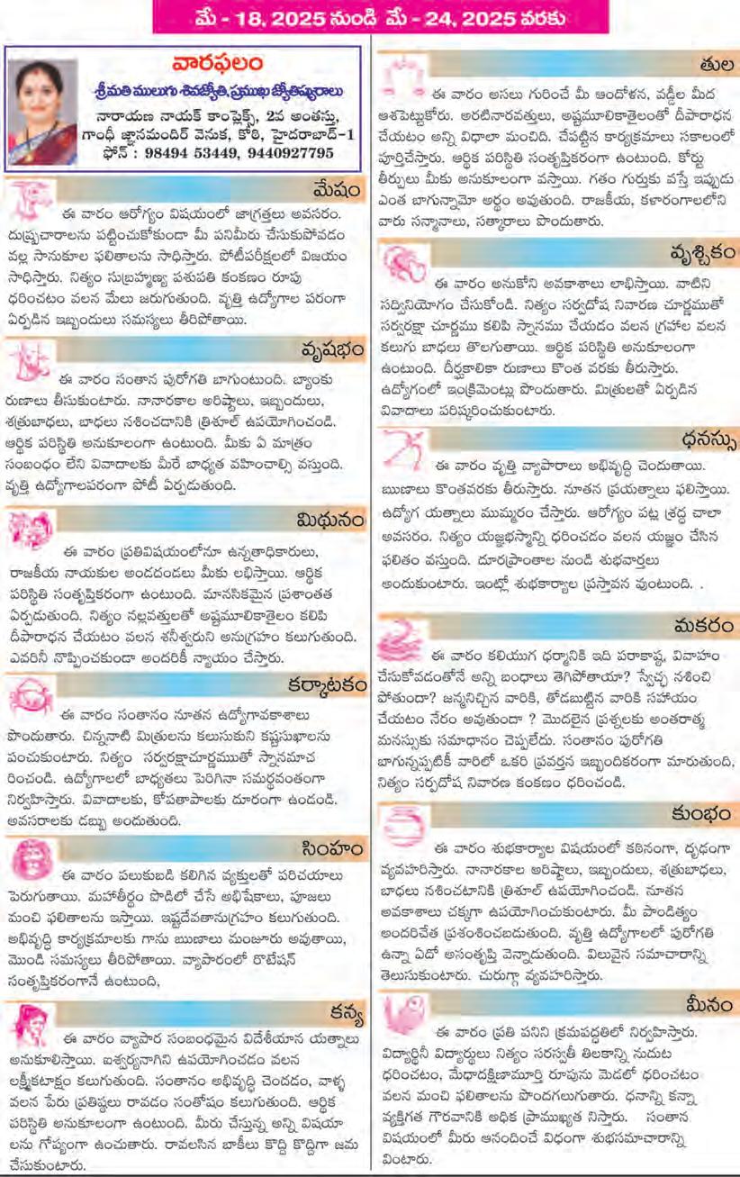 మే - 18. 2025 నుండి మే - 24. 2025 వరకు