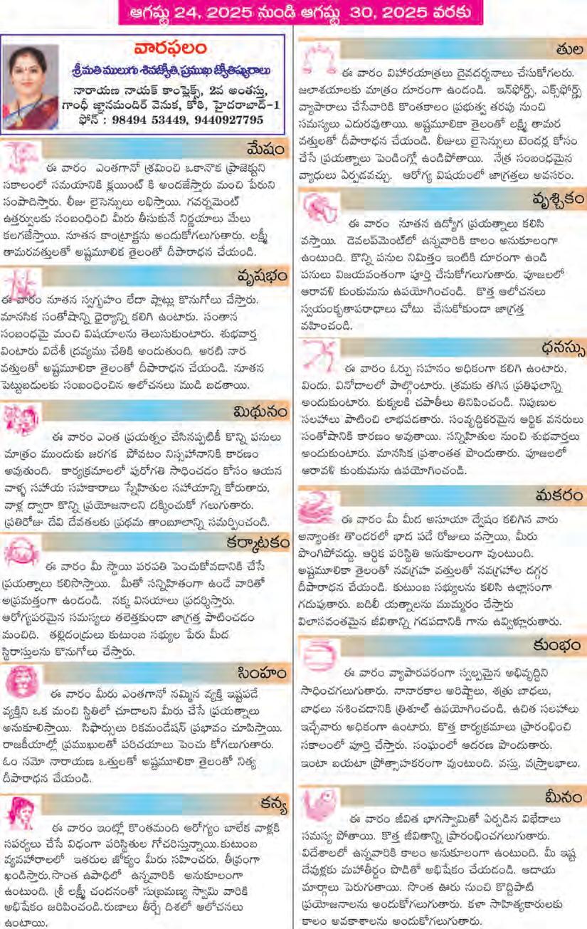 ఆగస్టు 31, 2025 నుండి సెప్టెంబర్ 6, 2025 వరకు