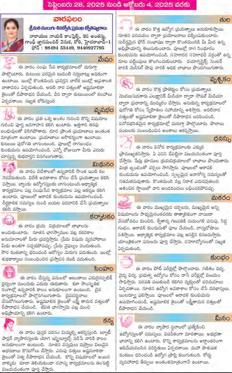 28 సెప్టెంబరు, 2025 నుండి 1 అక్టోబరు, 2025 వరకు