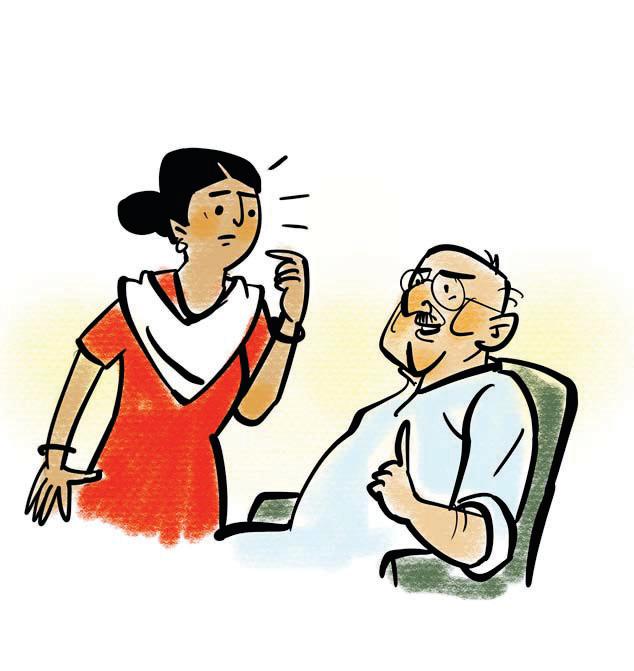 শ্বশুর গৃহসহায়িকার সঙ্গে গল্প করছেন