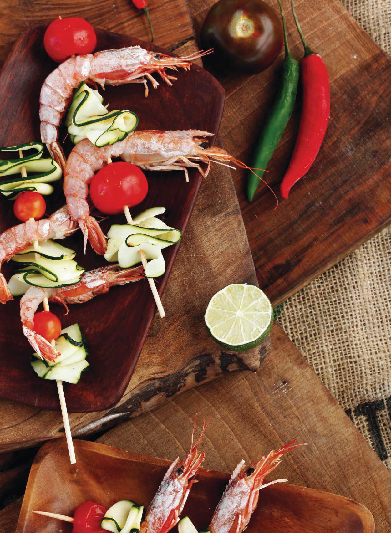 Brocheta de gambón y calabacín