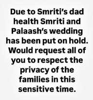 Palak Muchhal request for privacy as Palaash-Smriti's wedding put on hold