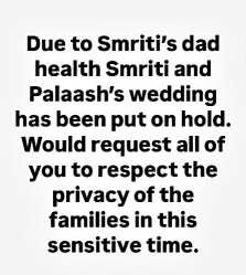 Palak Muchhal request for privacy as Palaash-Smriti's wedding put on hold