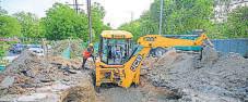 Key road caves in due to main sewer line leak in Sector 100