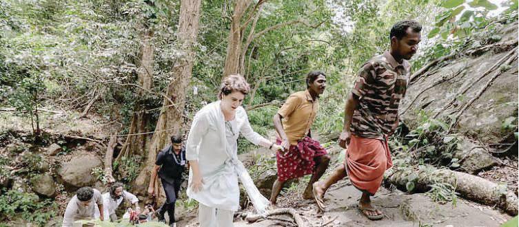 Priyanka treks to settlements in Wayanad