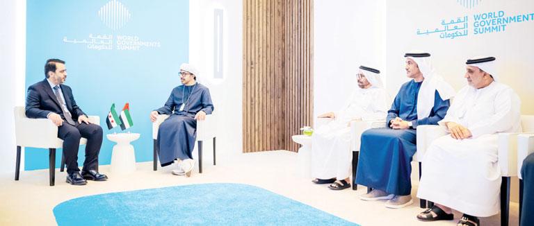عبدالله بن زايد مستقبلاً أسعد الشيباني: موقف الإمارات ثابت في دعم استقلال سوريا وسيادتها