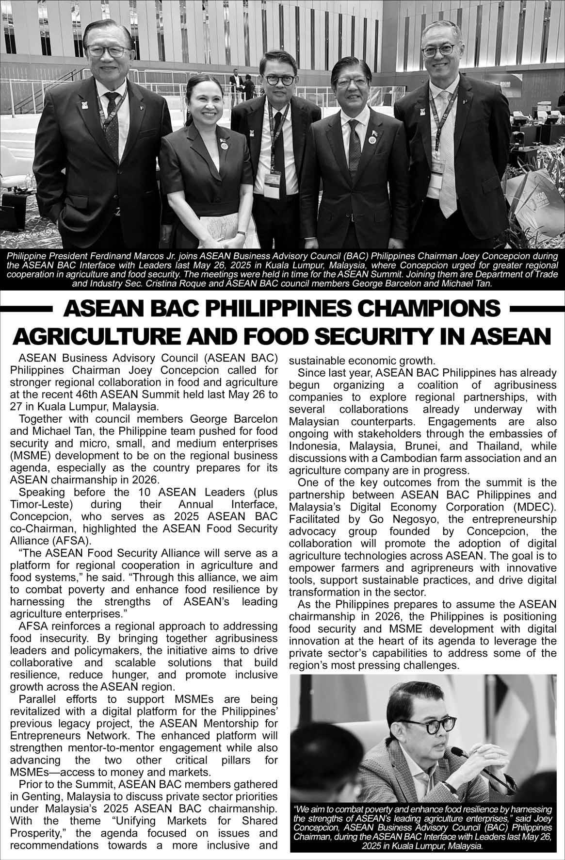 ASEAN BAC PHILIPPINES CHAMPIONS AGRICULTURE AND FOOD SECURITY IN ASEAN