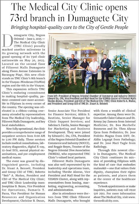 The Medical City Clinic opens 73rd branch in Dumaguete City