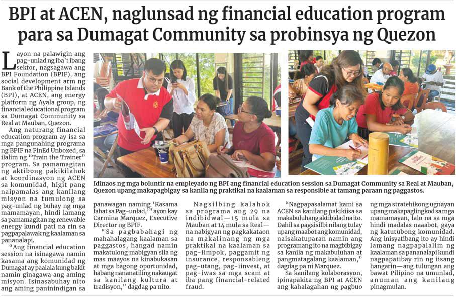 BPI at ACEN, naglunsad ng financial education program para sa Dumagat Community sa probinsya ng Quezon