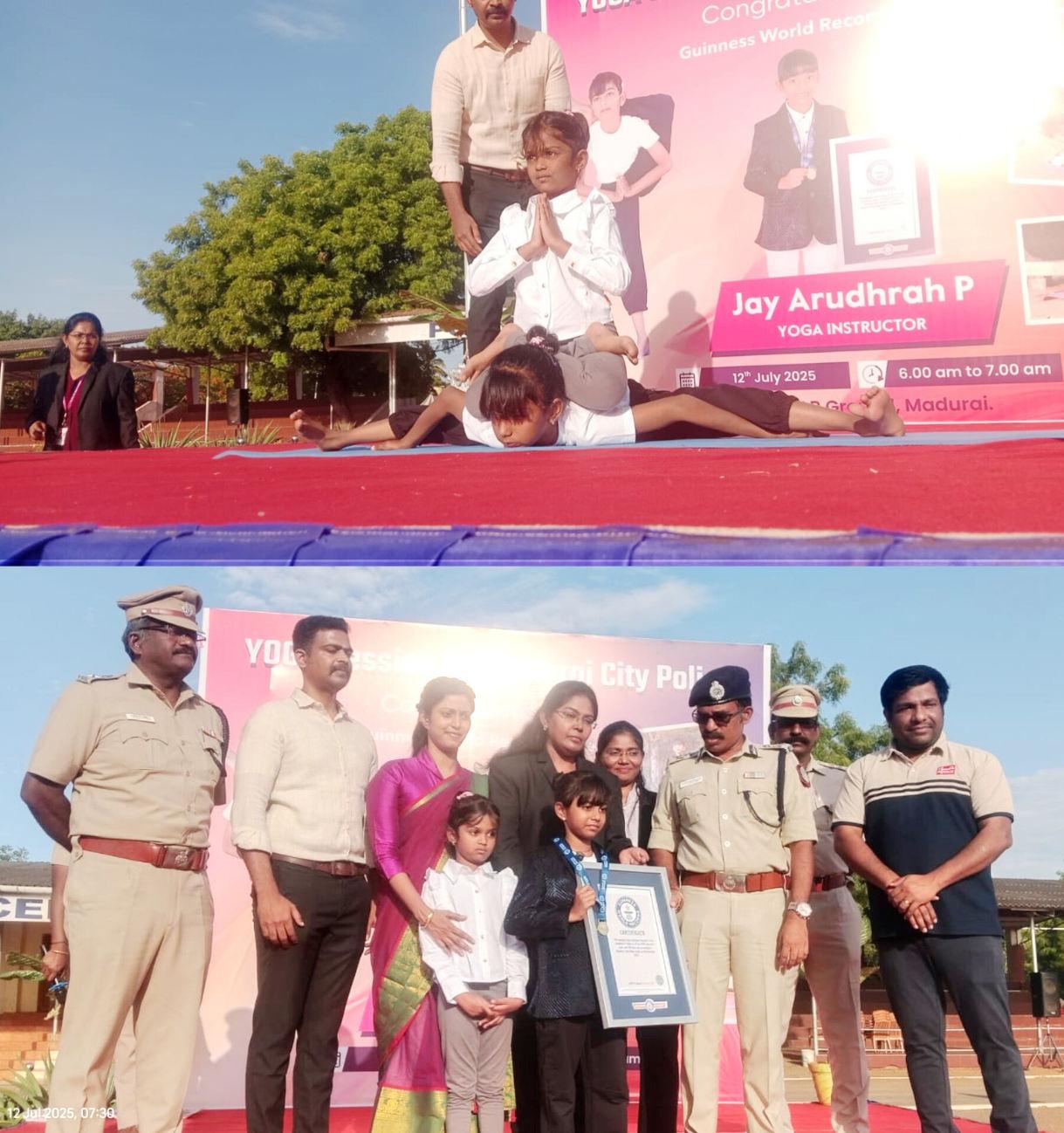 மதுரை காவலர்களுக்கு யோகா கற்றுக்கொடுத்த 6 வயது பயிற்சியாளர்