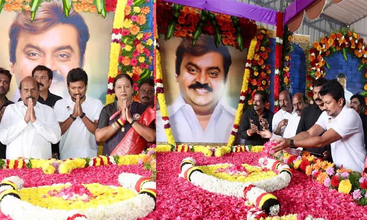 2ம் ஆண்டு நினைவு தினம்: விஜயகாந்த் நினைவிடத்தில் அரசியல் கட்சித் தலைவர்கள் அஞ்சலி