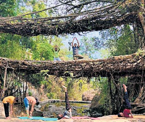 Yoga Takes Over Meghalaya's Living Root Bridge