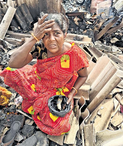 Day after fire guts 20 huts, MKB Nagar residents staring at bleak future