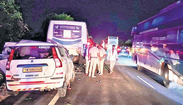 Woman, 1-year-old among 3 killed as car hits parked bus