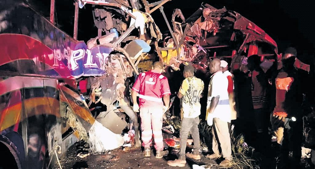 Two buses, other vehicles collide in western Uganda leaving 46 people dead