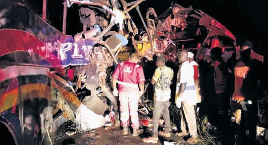 Two buses, other vehicles collide in western Uganda leaving 46 people dead