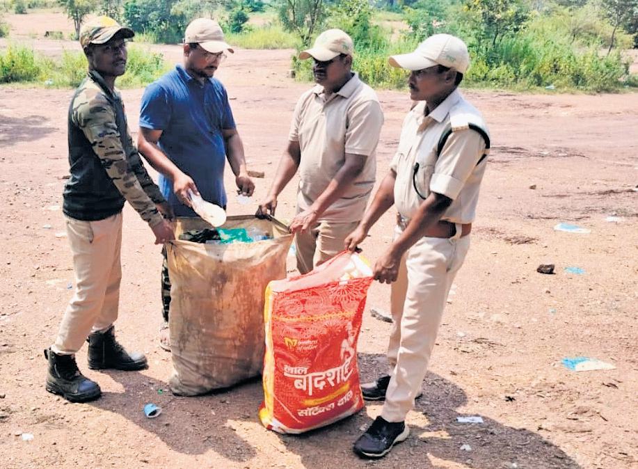 After TNIE report, foresters clear plastic waste at Bogatha waterfall