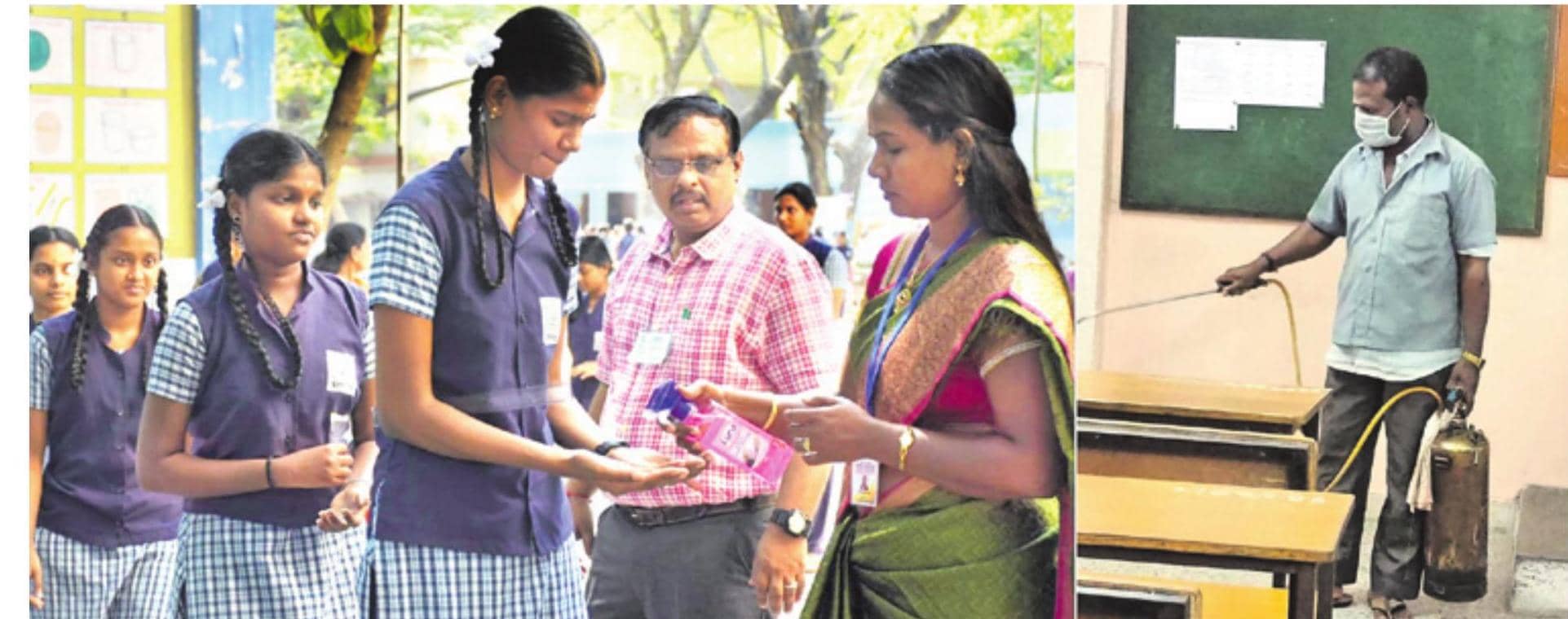 பொதுத் தேர்வு மையங்களில் கைகளை கழுவிய பிறகே மாணவர்களுக்கு அனுமதி