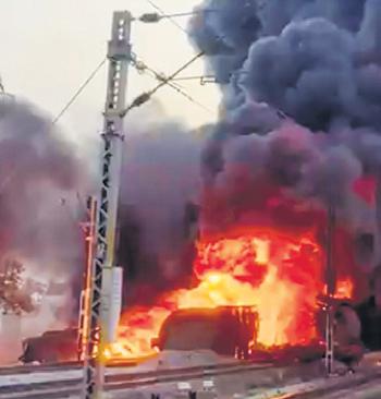 Freight train carrying fuel catches fire near Tiruvallur railway station