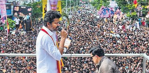 Vijay takes swipe at DMK, defends cadre