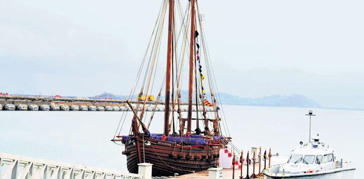 Navy's stitched sailing vessel on maiden overseas voyage to Oman