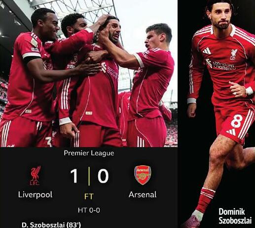 Szoboszlai scores stunner as Liverpool beat Arsenal