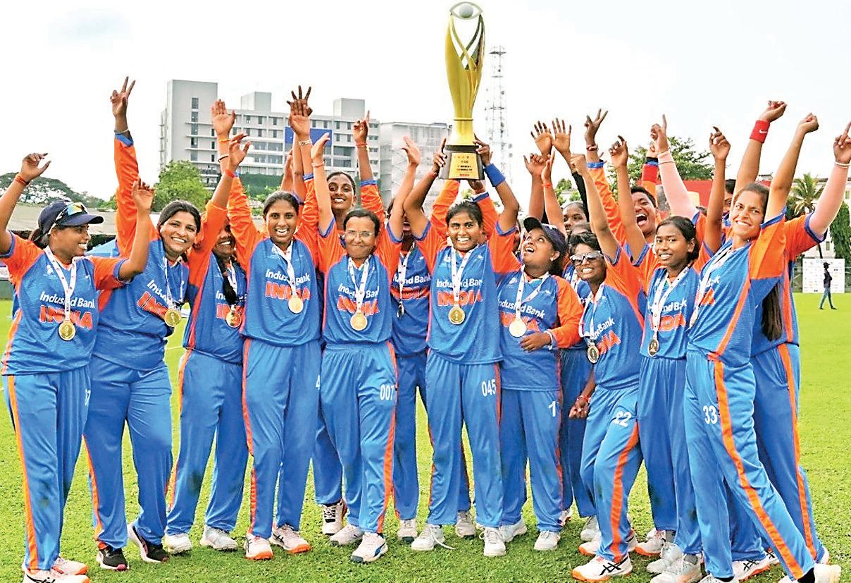 Visually handicapped Indian cricketers celebrate