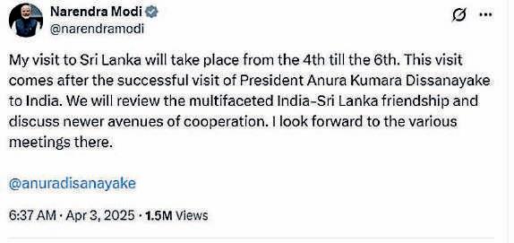 Will review the multifaceted India–Sri Lanka friendship: PM Modi