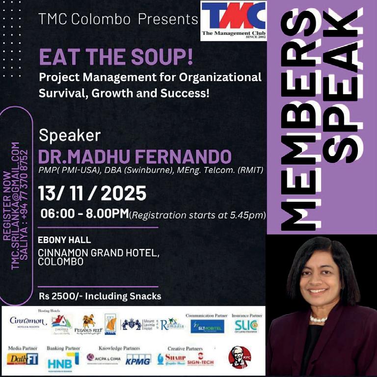 TMC Colombo hosts Members Speak: “Eat this soup! Project management for organisational survival, growth, and success”