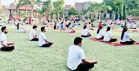 आयुष विभाग ने शिवपुरी पार्क में लोगों को करवाया योग प्रोटोकॉल अभ्यास