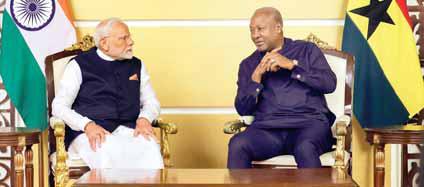 घाना के राष्ट्रपति जॉन महामा के साथ द्विपक्षीय बैठक के बाद बोले पीएम मोदी रक्षा, समुद्री सुरक्षा व ऊर्जा के क्षेत्र में काम करने के लिए अपार संभावनाएं