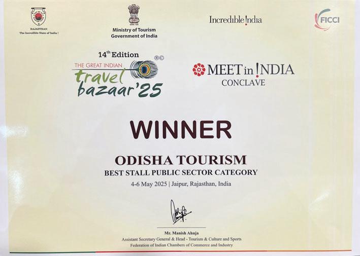Odisha Tourism steals the spotlight at GITB 2025 with Best Public Sector Stall Award