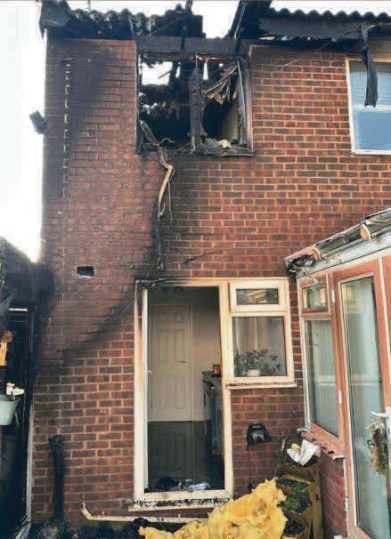 House roof destroyed as battery sets alight