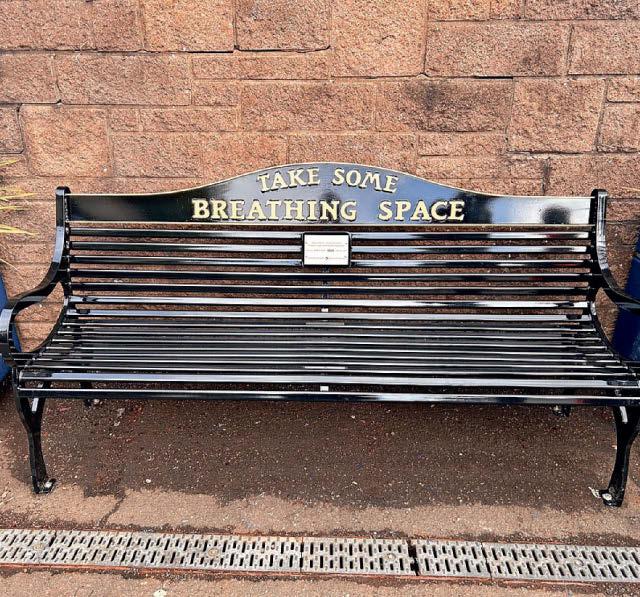 Take a breath at bench installed at train station