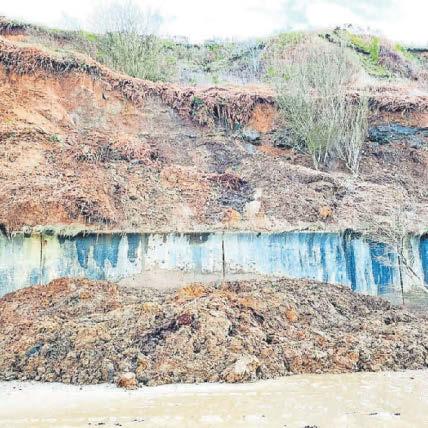 Fresh landslides on cliffs above beach
