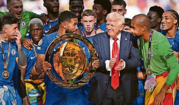 Confusion as President Trump joins Chelsea in lifting trophy