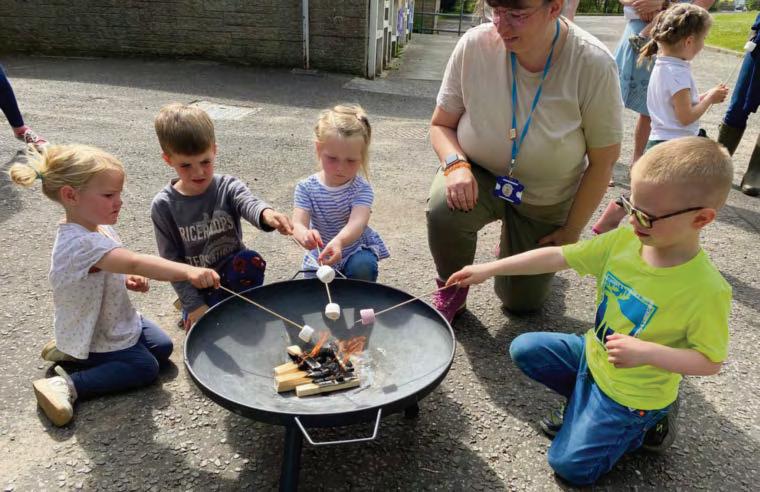 Hundreds of children learning outdoors