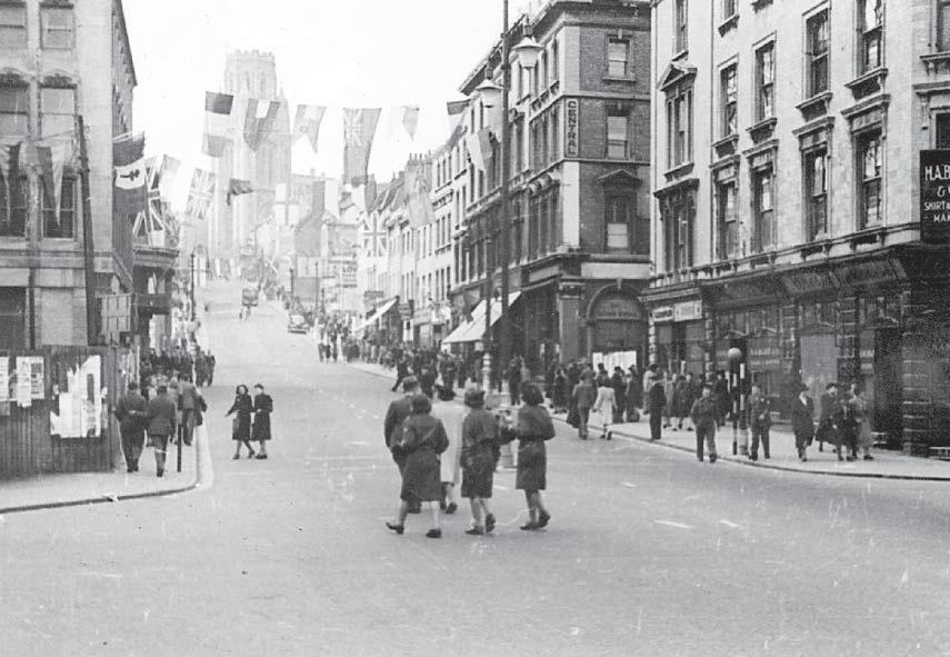 Snapshot of city celebrating the end of war in Europe