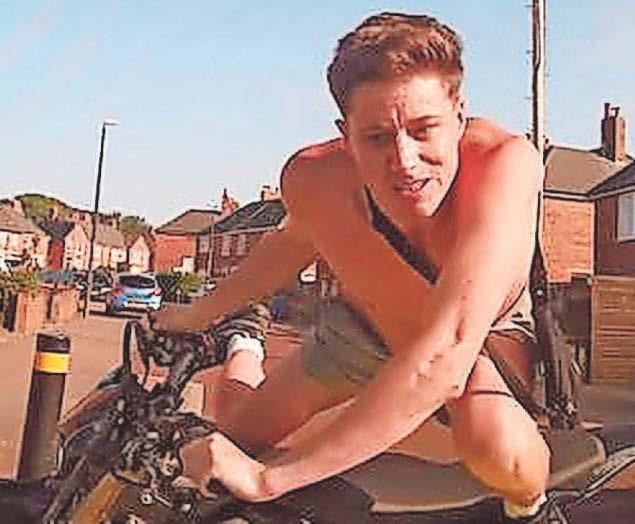 Bare-chested thug crashed into cop car