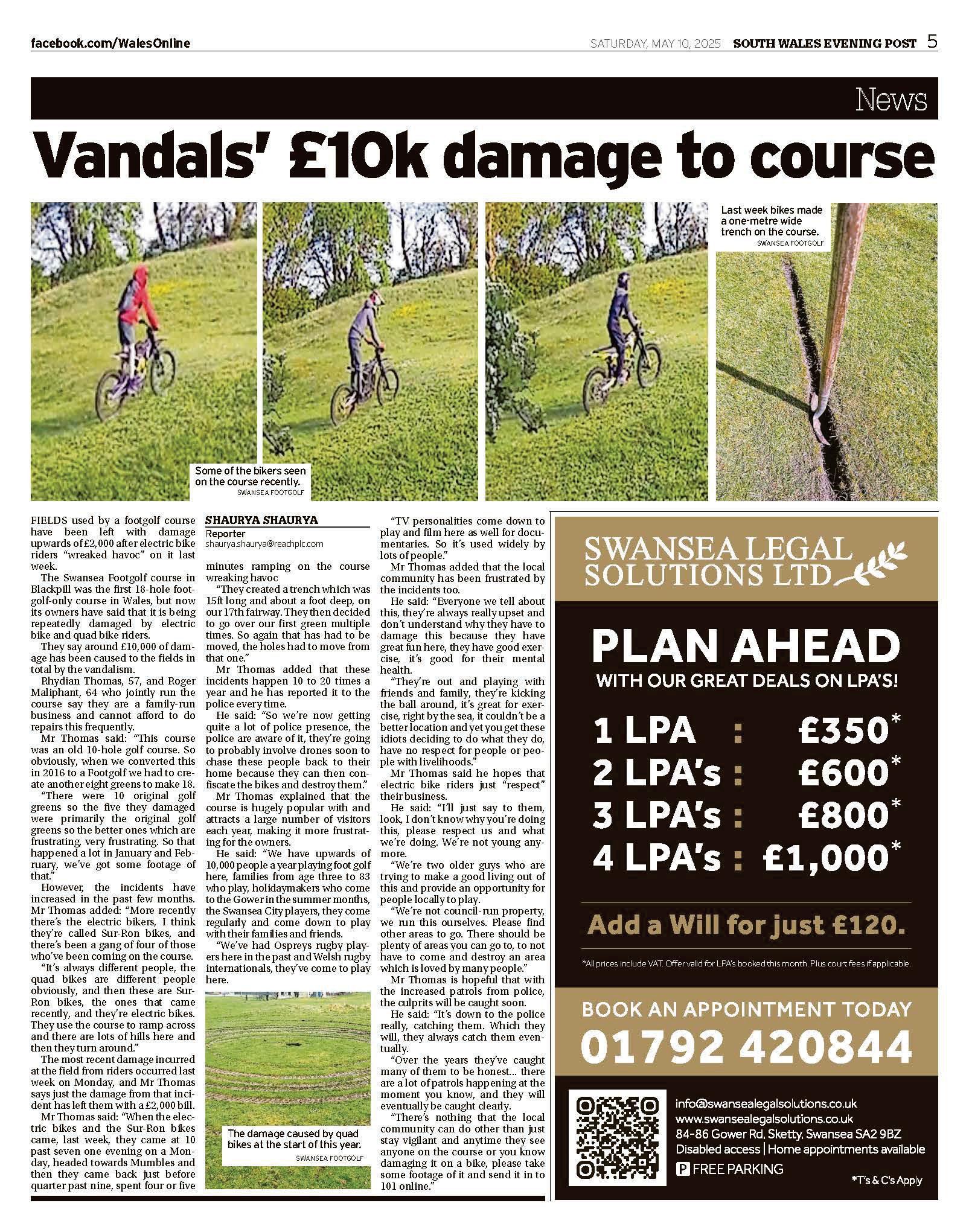 Vandals' £10k damage to course
