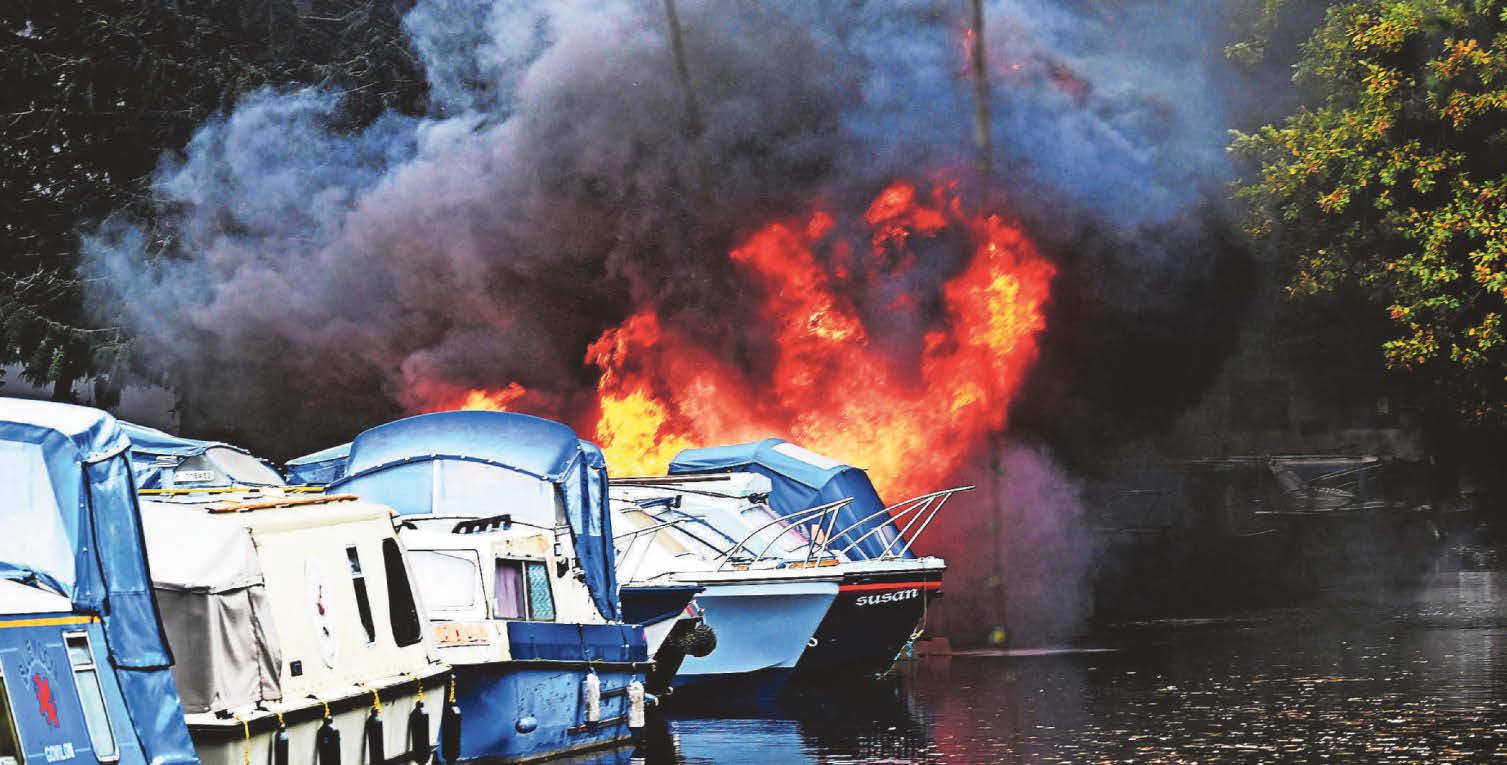 Three canal boats engulfed by flames at famous beauty spot