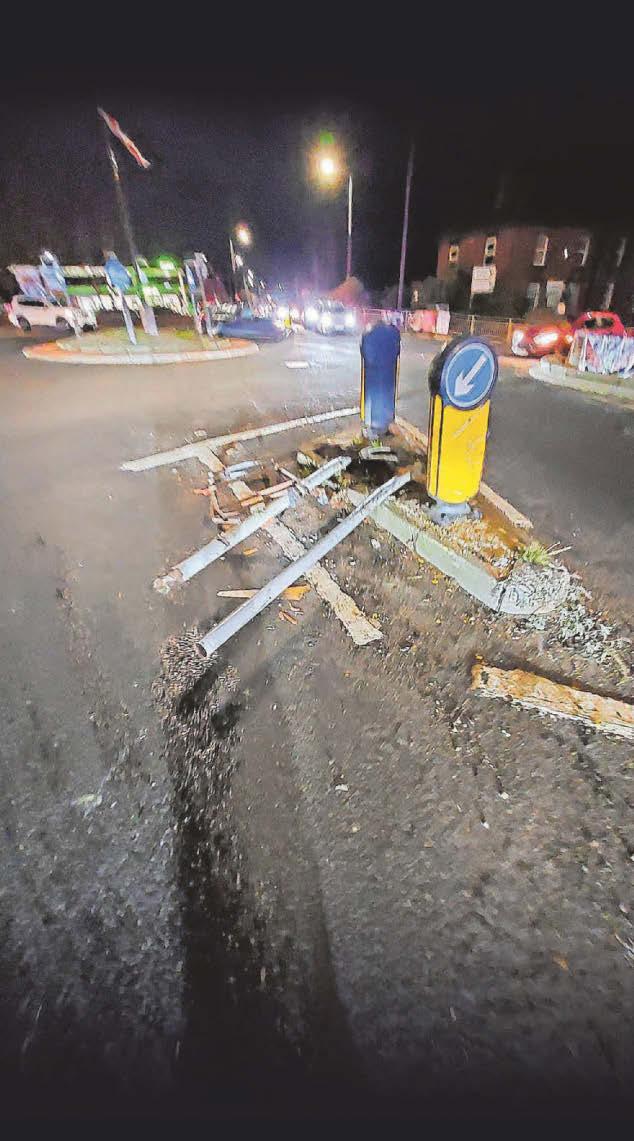Traffic island damaged by HGV before 'driving off'