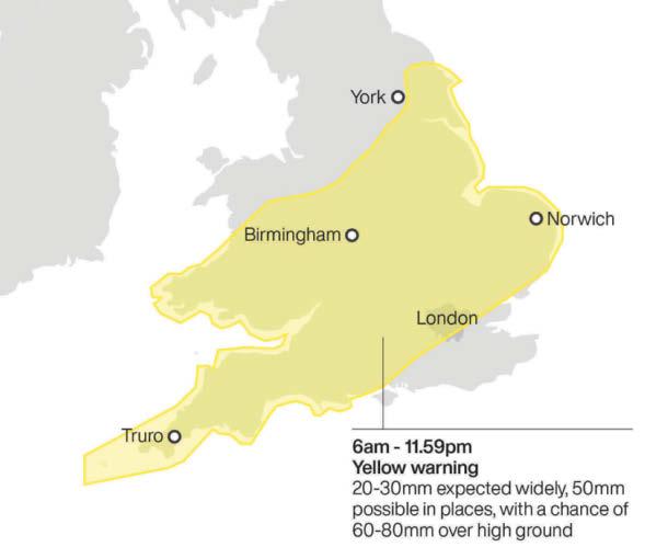 Warning issued by Met Office as region set for downpours